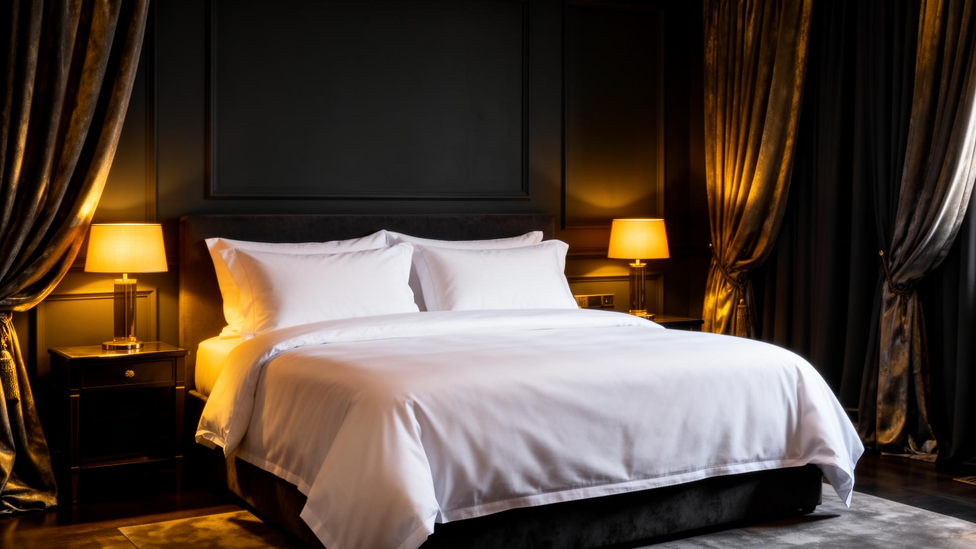 Luxury bedding in elegant dark bedroom